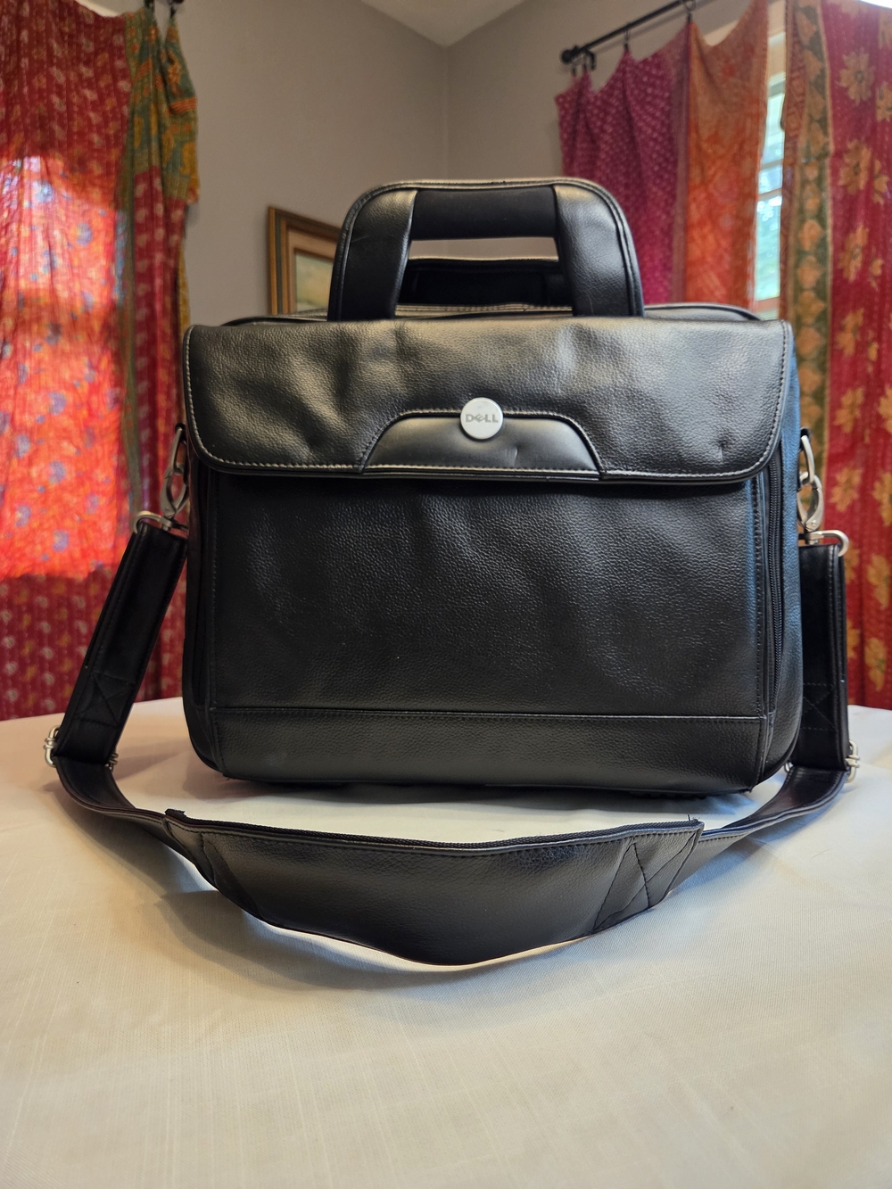 Dell Black Leather Briefcase - Men's Laptop Bag